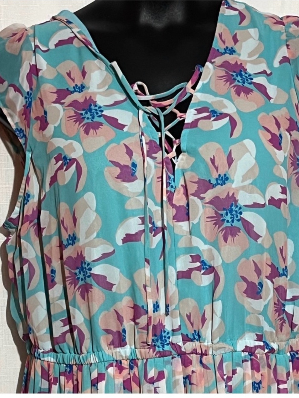 Ashley Nell Tipton Mint Floral Pleated Dress with Pink & Purple Accents 3X - Picture 12 of 16